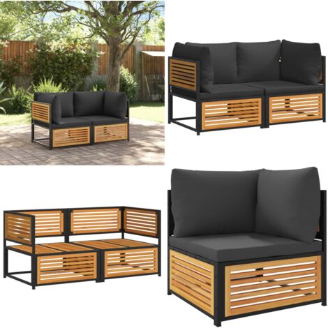 Sofás de jardín 2 pzas con cojines madera maciza acacia - Muebles de jardín - Sofás de exterior