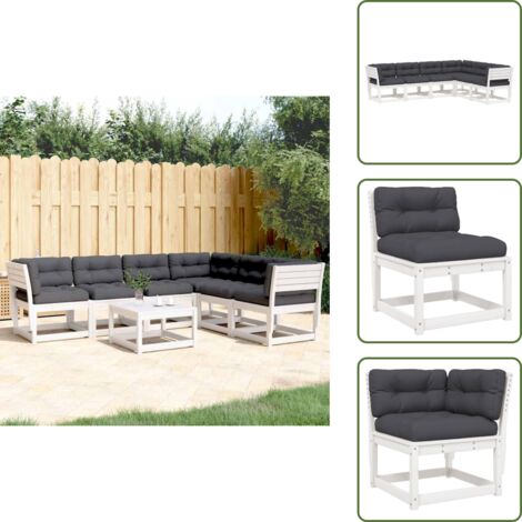 Sofás de jardín con cojines - vidaXL Juego sofás jardín 6 pzas con cojines madera maciza pino blanco - Sofás de madera