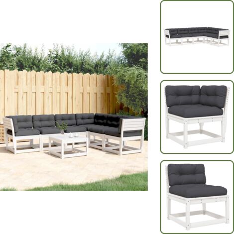 Sofás de jardín con cojines - vidaXL Juego sofás jardín 6 pzas con cojines madera maciza pino blanco - Sofás de madera