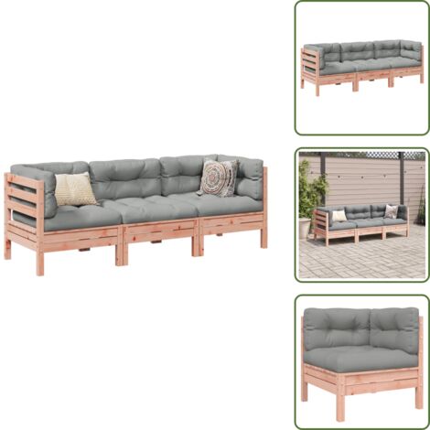 Sofás de jardín con cojines - vidaXL Set de sofás jardín 3 pzas con cojines madera abeto Douglas - Sofás de exterior