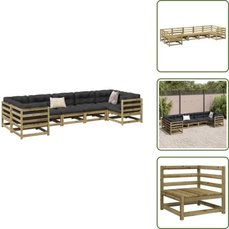 Sofás de jardín de madera - vidaXL Juego de sofás de jardín 7 pzas madera de pino impregnada - Sofás de jardín de pino