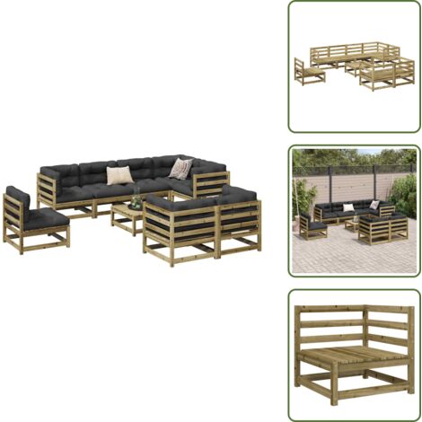 Sofás de jardín de madera - vidaXL Juego de sofás de jardín 9 pzas madera de pino impregnada - Sofás de jardín con rejilla