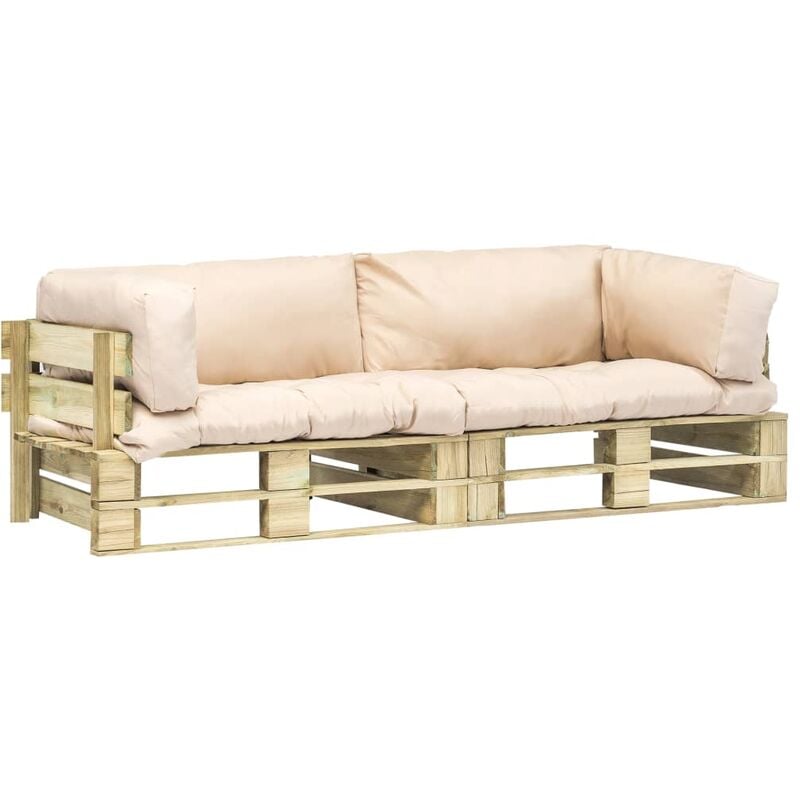 

Sofas de jardin de pales 2 uds cojines arena madera pino