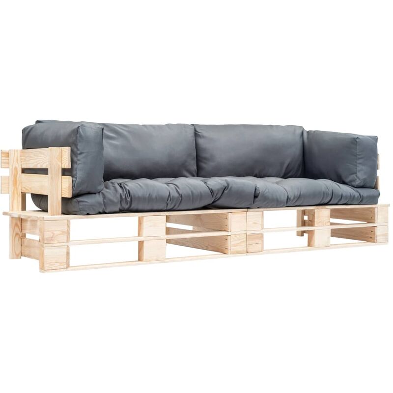 

Happyshopping - Sofas de jardin de pales 2 uds cojines grises madera pino
