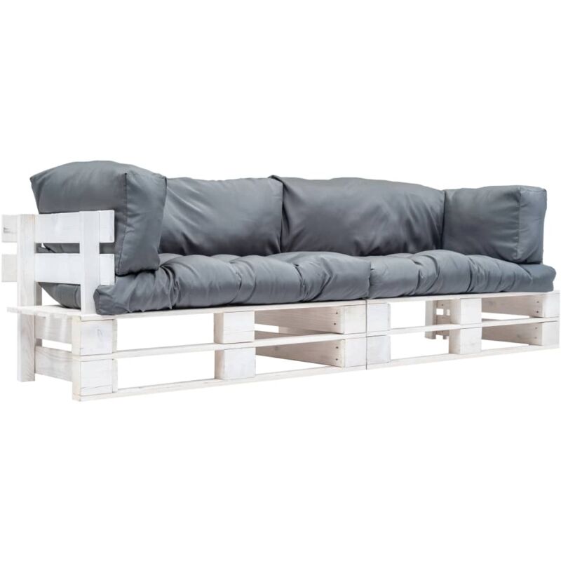

vidaXL Sofás de jardín de palés 2 uds cojines grises madera pino - Gris