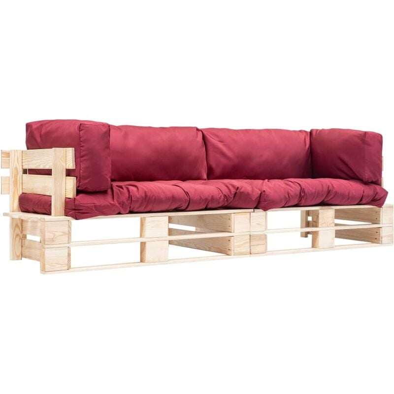 

Happyshopping - Sofas de jardin de pales 2 uds cojines rojos madera de pino