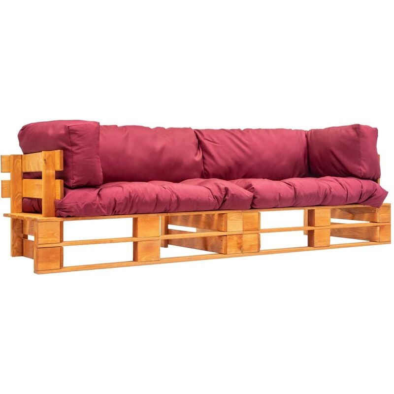 

Happyshopping - Sofas de jardin de pales 2 uds cojines rojos madera pino