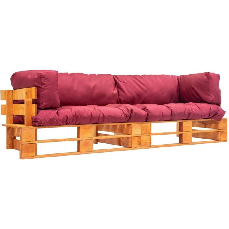 

vidaXL Sofás de jardín de palés 2 uds cojines rojos madera pino - Rojo