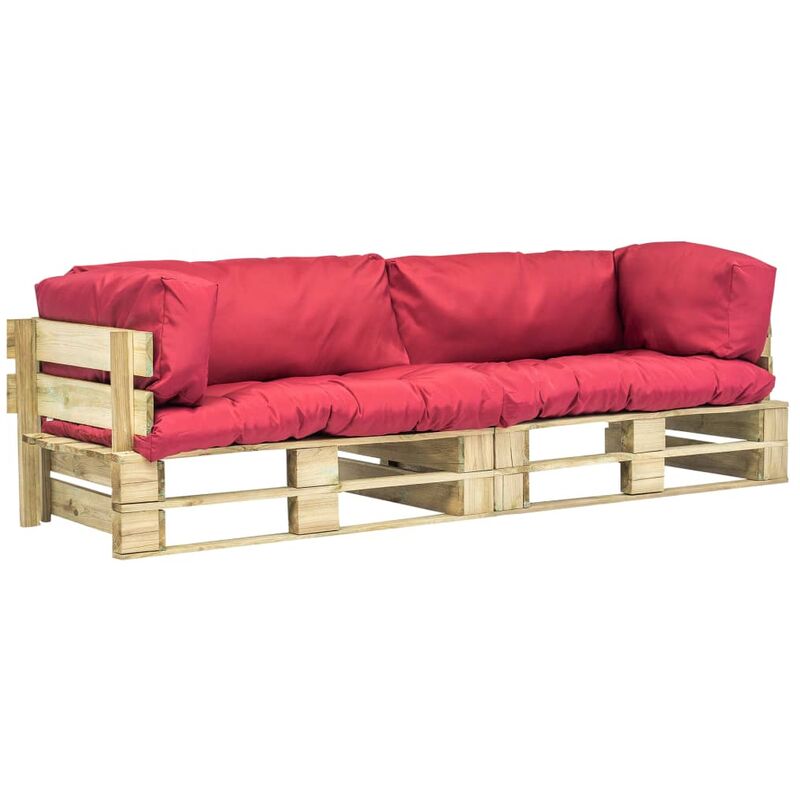

Sofas de jardin de pales 2 unidades cojines rojos madera pino