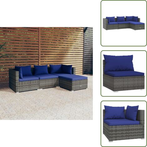 Sofás de jardín impermeables - vidaXL Set de sofás de jardín 4 piezas y cojines ratán sintético gris - Ratán sintético