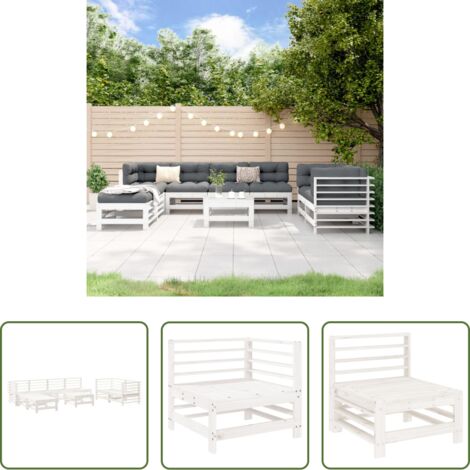 Sofás de jardín -  Mesa y taburetes altos jardín 9 pzas madera maciza pino blanco