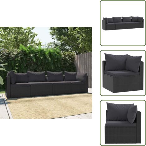Sofás de jardín para exteriores - vidaXL Set de sofás de jardín 4 piezas y cojines ratán sintético negro - Sofás de jardín para piscina