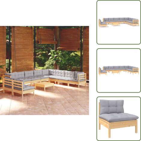 Sofás de jardín - vidaXL Juego de muebles de jardín 11 pzas y cojines madera maciza pino - Muebles modulares