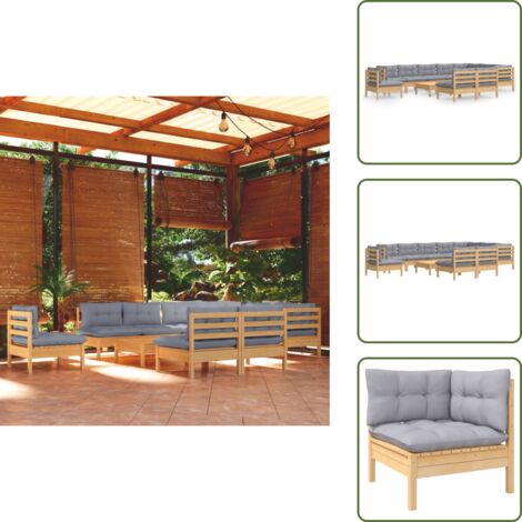 Sofás de jardín - vidaXL Juego de muebles de jardín 11 pzas y cojines madera maciza pino - Muebles modulares