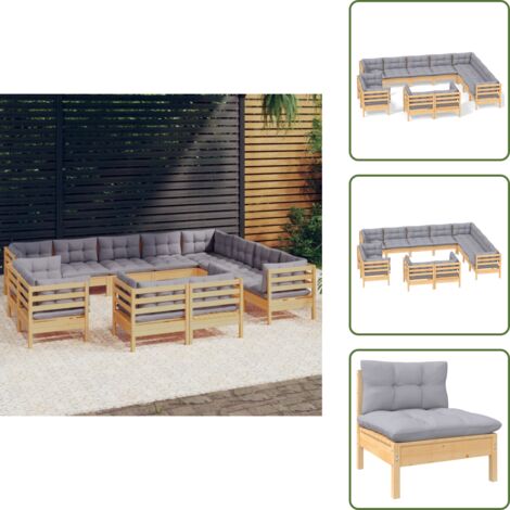 Sofás de jardín - vidaXL Juego de muebles de jardín 12 pzas y cojines madera maciza pino - Muebles modulares