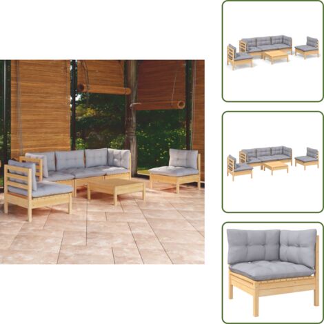 Sofás de jardín - vidaXL Juego de muebles de jardín 6 pzas y cojines madera maciza pino - Muebles modulares