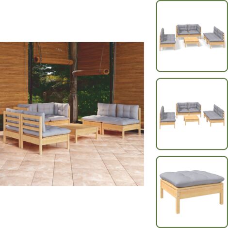 Sofás de jardín - vidaXL Juego de muebles de jardín 7 pzas y cojines madera maciza pino - Muebles modulares