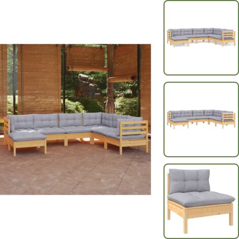 Sofás de jardín - vidaXL Juego de muebles de jardín 7 pzas y cojines madera maciza pino - Muebles modulares