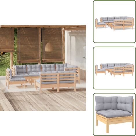 Sofás de jardín - vidaXL Juego de muebles de jardín 9 pzas y cojines madera maciza pino - Muebles modulares