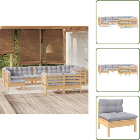 Sofás de jardín - vidaXL Juego de muebles de jardín 9 pzas y cojines madera maciza pino - Muebles modulares