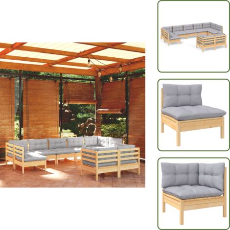 Sofás de jardín - vidaXL Juego de muebles de jardín 9 pzas y cojines madera maciza pino - Muebles modulares