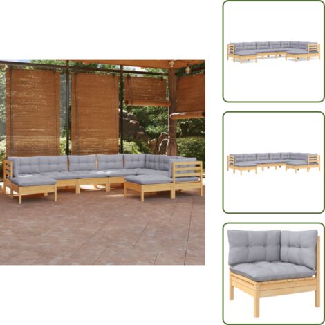 Sofás de jardín - vidaXL Juego de muebles de jardín 9 pzas y cojines madera maciza pino - Muebles modulares