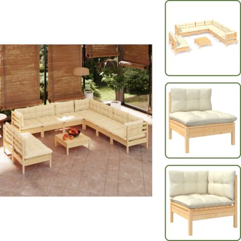 Sofás de jardín - vidaXL Muebles de jardín 10 pzas y cojines madera maciza de pino crema - Muebles modulares