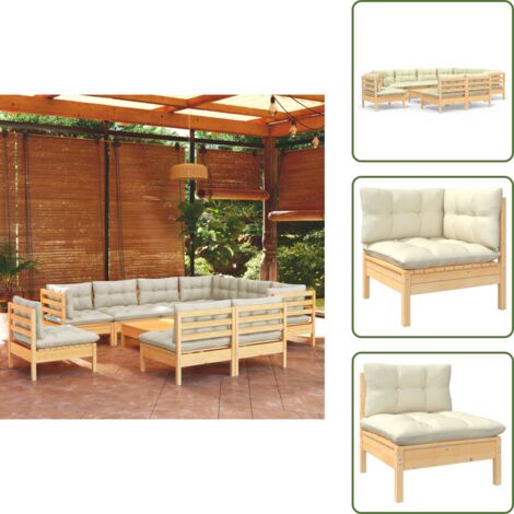 Sofás de jardín - vidaXL Muebles de jardín 10 pzas y cojines madera maciza de pino crema - Muebles modulares