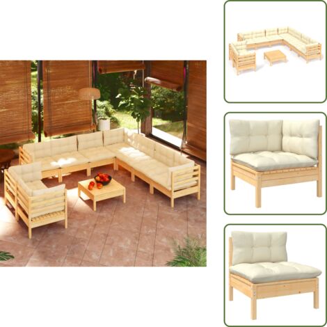 Sofás de jardín - vidaXL Muebles de jardín 10 pzas y cojines madera maciza de pino crema - Muebles modulares