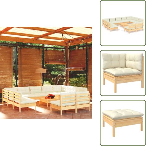 Sofás de jardín - vidaXL Muebles de jardín 12 piezas y cojines madera maciza de pino - Muebles modulares