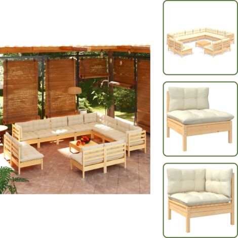 Sofás de jardín - vidaXL Muebles de jardín 13 piezas y cojines madera maciza pino crema - Muebles modulares
