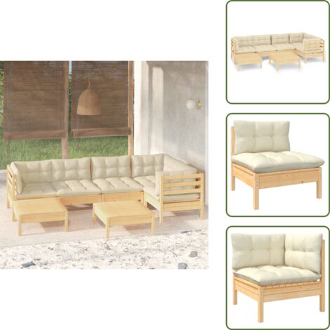 Sofás de jardín - vidaXL Muebles de jardín 7 pzas y cojines madera maciza de pino crema - Muebles modulares