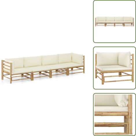 Sofás de jardín - vidaXL Set de muebles de jardín 4 piezas bambú y cojines blanco crema - Muebles de bambú