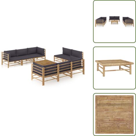 Sofás de jardín - vidaXL Set de muebles de jardín 9 piezas bambú y cojines gris oscuro - Muebles de bambú
