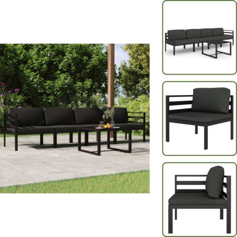 Sofás de jardín - vidaXL Set muebles de jardín 5 pzas y cojines aluminio gris antracita - Muebles modulares