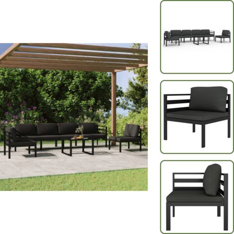 Sofás de jardín - vidaXL Set muebles de jardín 7 pzas y cojines aluminio gris antracita - Muebles modulares
