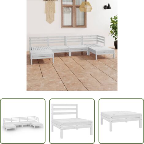 Sofás de madera -  Juego de muebles de jardín 6 pzas madera maciza de pino blanco