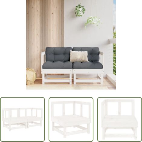 Sofás de madera -  Sofás de esquina de jardín 2 uds madera maciza de pino blanco