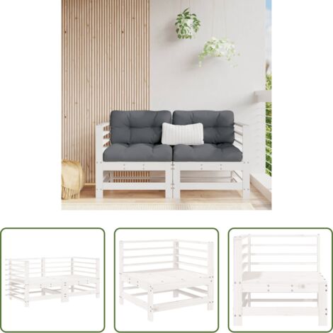Sofás de madera -  Sofás de esquina de jardín 2 uds madera maciza de pino blanco