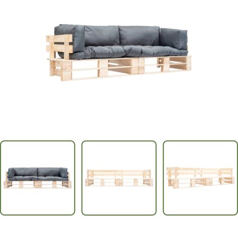 Sofás de madera -  Sofás de palets de jardín 2 pzas con cojines grises madera pino