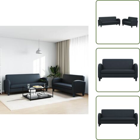 Sofás de madera - vidaXL Conjunto de sofás 2 piezas cuero sintético negro - Sofás de cuero sintético negro