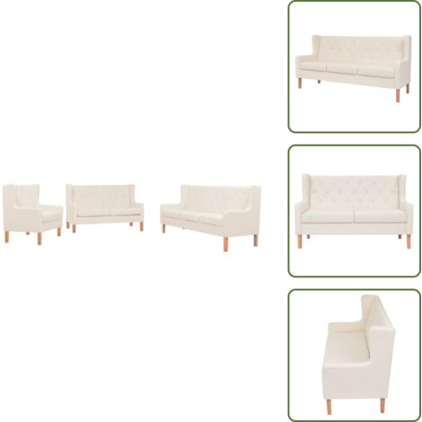 Sofás de madera - vidaXL Conjunto de sofás 3 piezas tela blanco crema - Sofás para sala