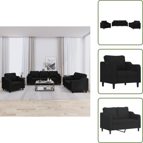 Sofás de madera - vidaXL Juego de sofás con cojines 3 piezas tela negro - Sofás con relleno