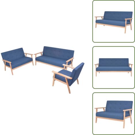 Sofás de madera - vidaXL Juego de sofás de tela de 3 piezas color azul - Sofás cómodos