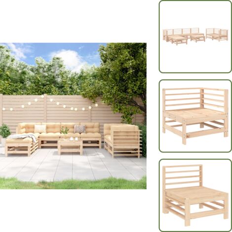 Sofás de madera - vidaXL Set de mesa y taburetes altos jardín 9 pzas madera maciza pino - Muebles de jardín modulares