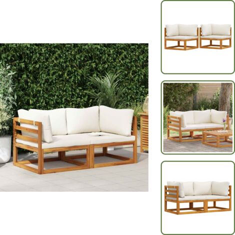 Sofás de madera - vidaXL Sofás de esquina modulares 2 uds con cojines tela blanco crema - Sofás de acacia