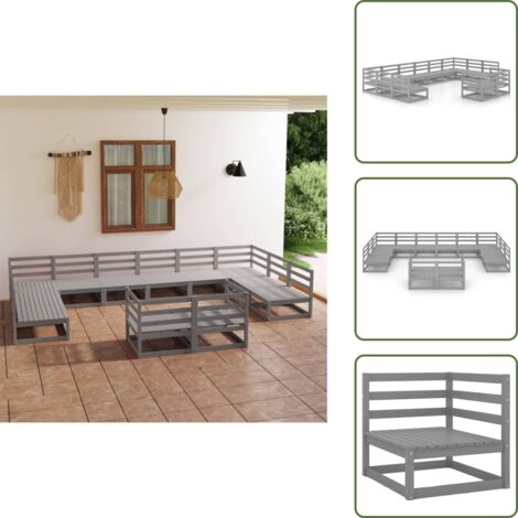 Sofás de pino - vidaXL Juego de muebles de jardín 12 piezas madera maciza de pino - Muebles modulares