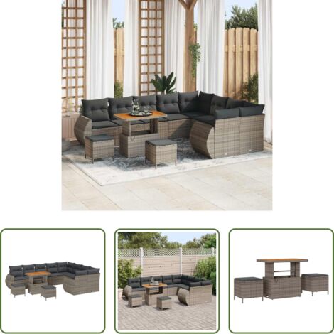 Sofás de terraza -  Conjunto de sofás de jardín 12 pcs Gris ratán sintético