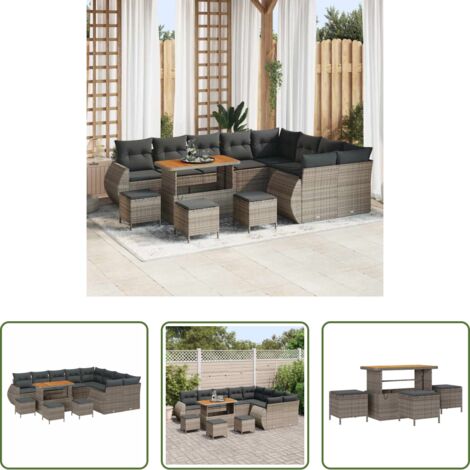 Sofás de terraza -  Conjunto de sofás de jardín 13 pcs Gris ratán sintético