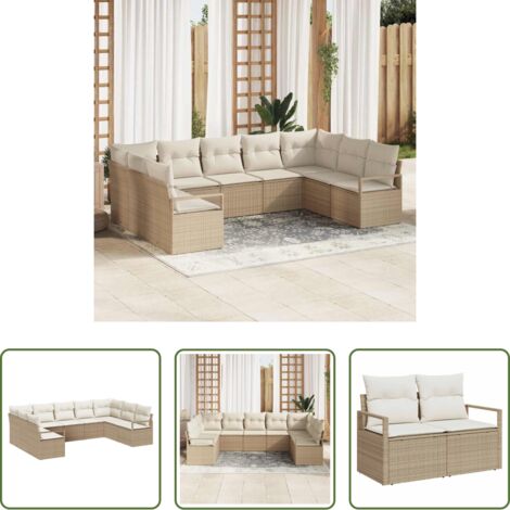 Sofás de terraza -  Conjunto de sofás de jardín 9 pcs Beige y ratán sintético